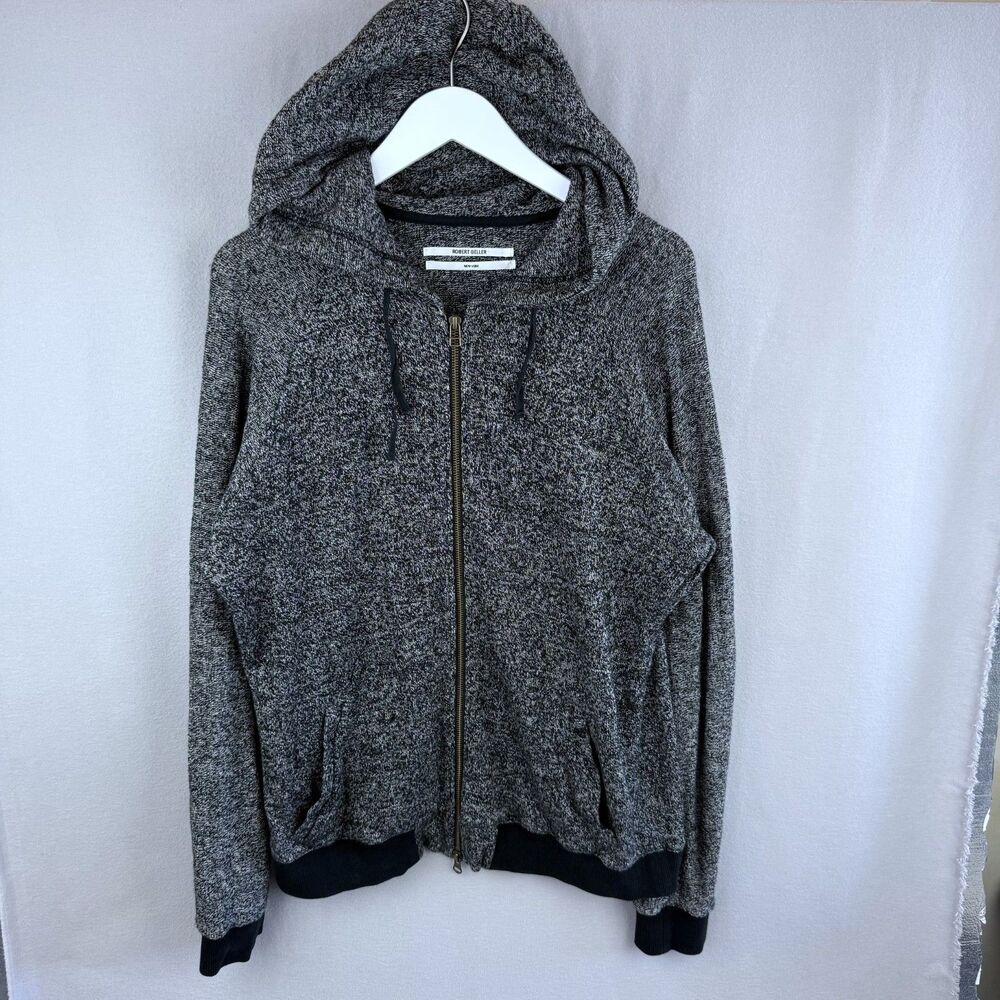 Robert Geller Hoodie Men 50 XL Grey Sweater Knit Static Zip Linen Blend Japan